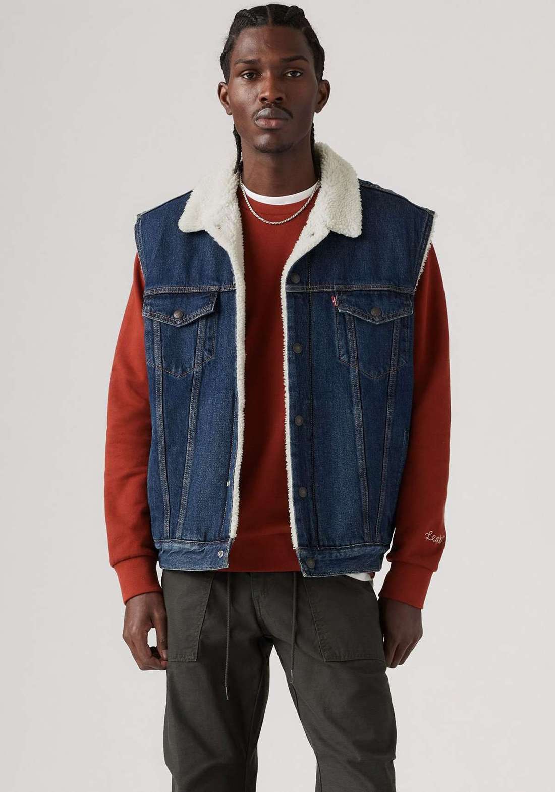 Джинсовый жилет с подкладкой под кожу ягненка SLEEVELESS TYPE 3 SHERPA