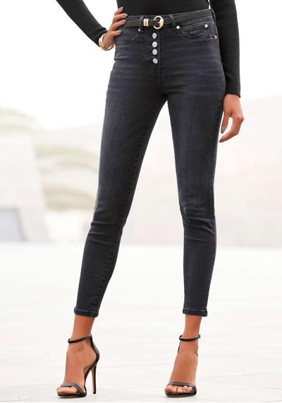 Джинсы с высокой талией, модной планкой на пуговицах, узкие джинсы-скинни, эластичное качество.