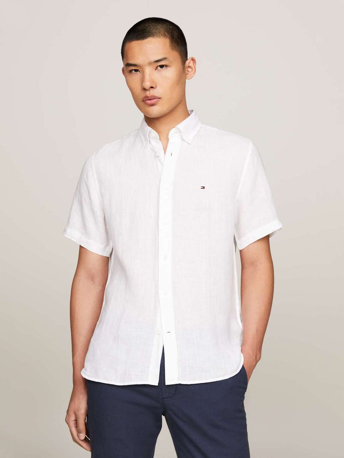Рубашка с короткими рукавами и тонкой структурой. PIGMENT DYED LINEN RF SHIRT