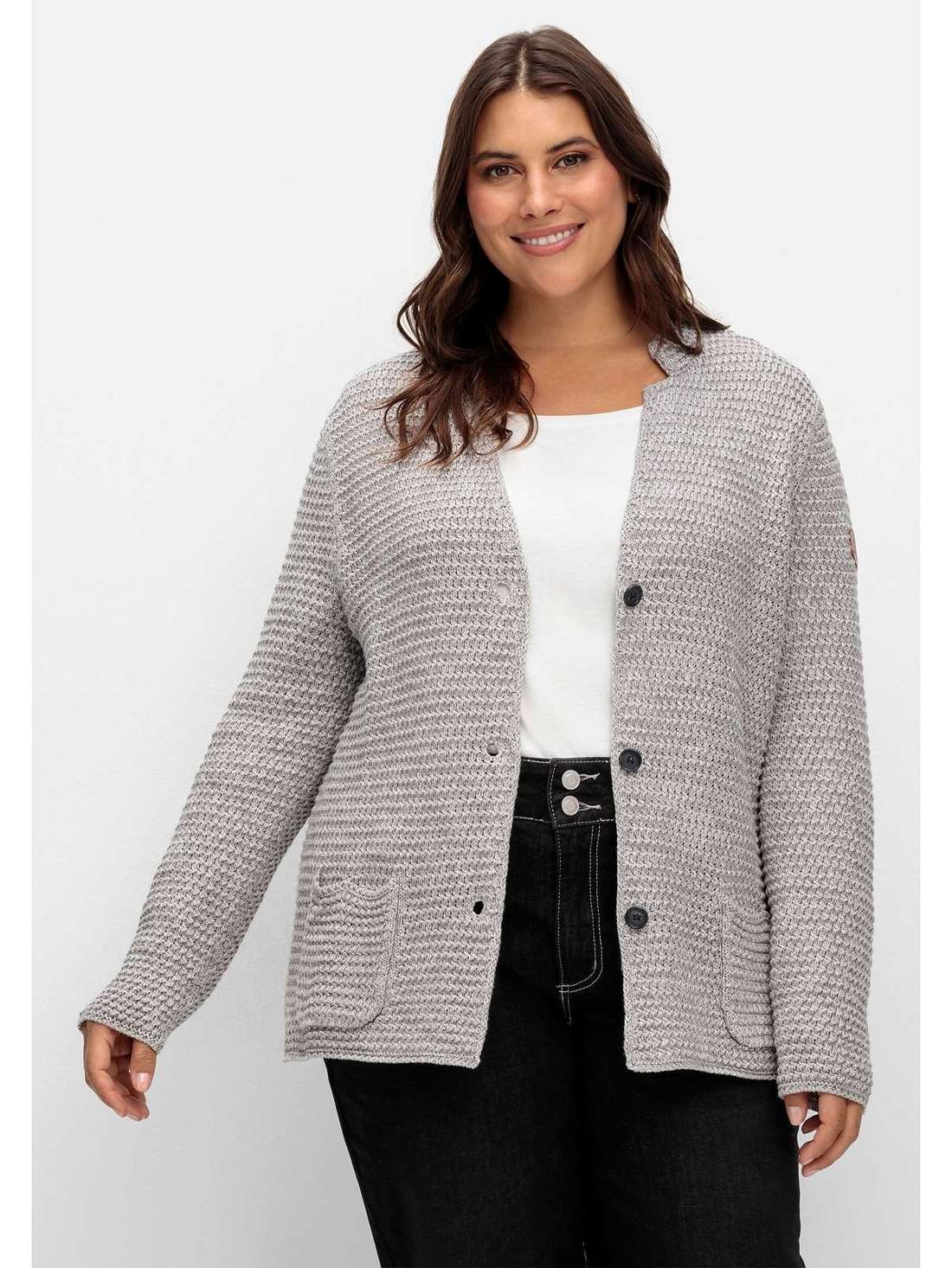 Кардиган с воротником стойкой и карманами. Große Größen