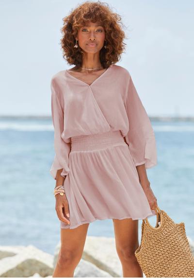 Пляжное платье из крепированной вискозы, воздушное платье-блузка, летнее платье.
