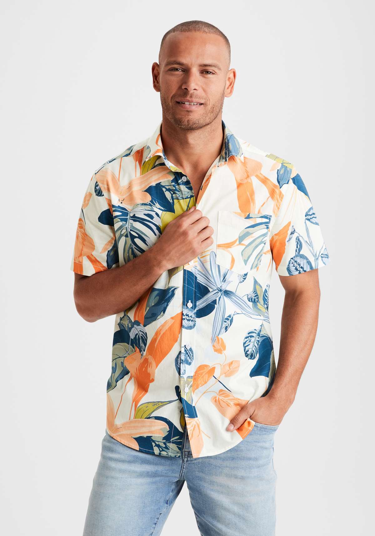 Гавайская рубашка с кентским воротником, повседневная рубашка с принтом в виде листьев из чистого хлопка.