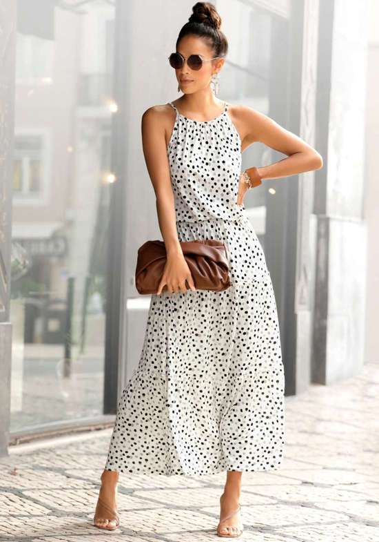 Платье макси с принтом в горошек