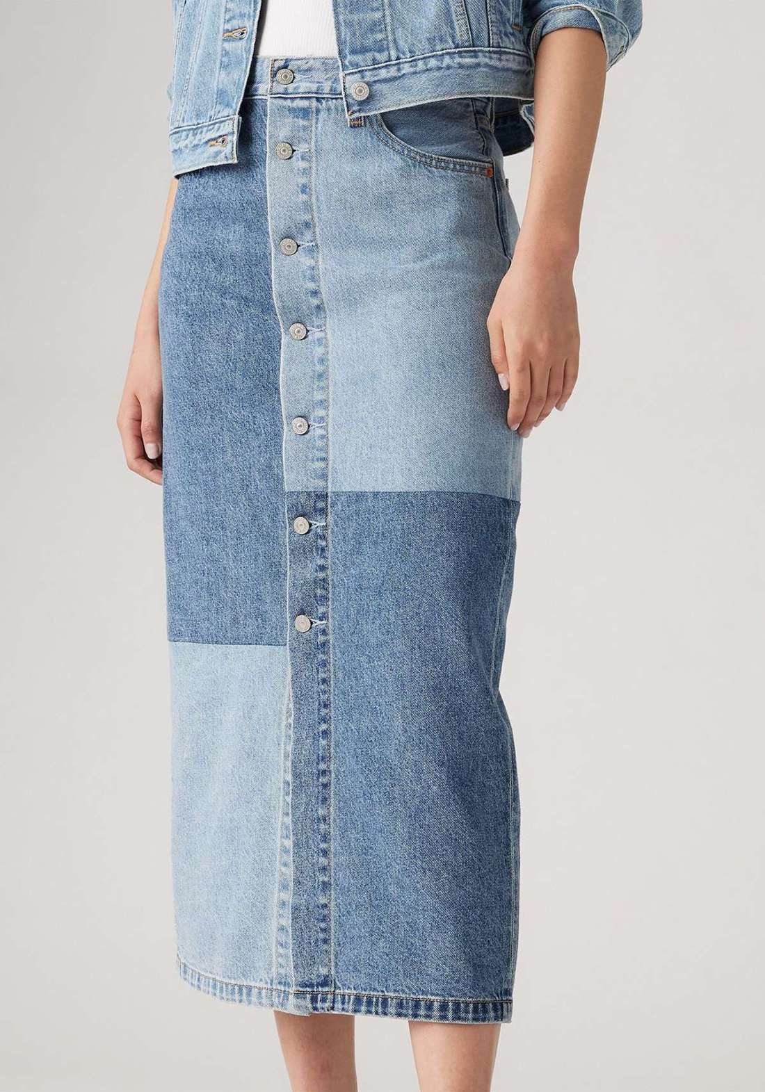 Юбка-миди с планкой на пуговицах BUTTON MIDI SKIRT PAT