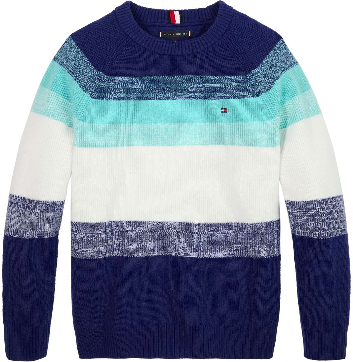 Вязаный свитер с полосатым узором в тон.
