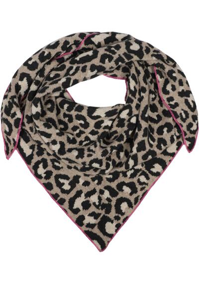 Треугольный шарф с леопардовым принтом и контрастным краем.