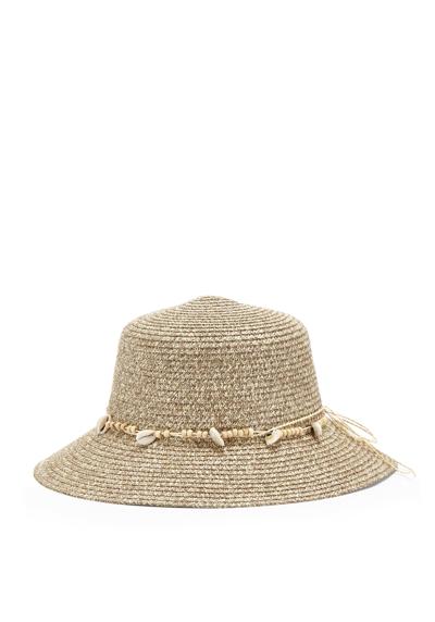 Соломенная шляпа, летняя шляпа с тесьмой и декоративными ракушками.