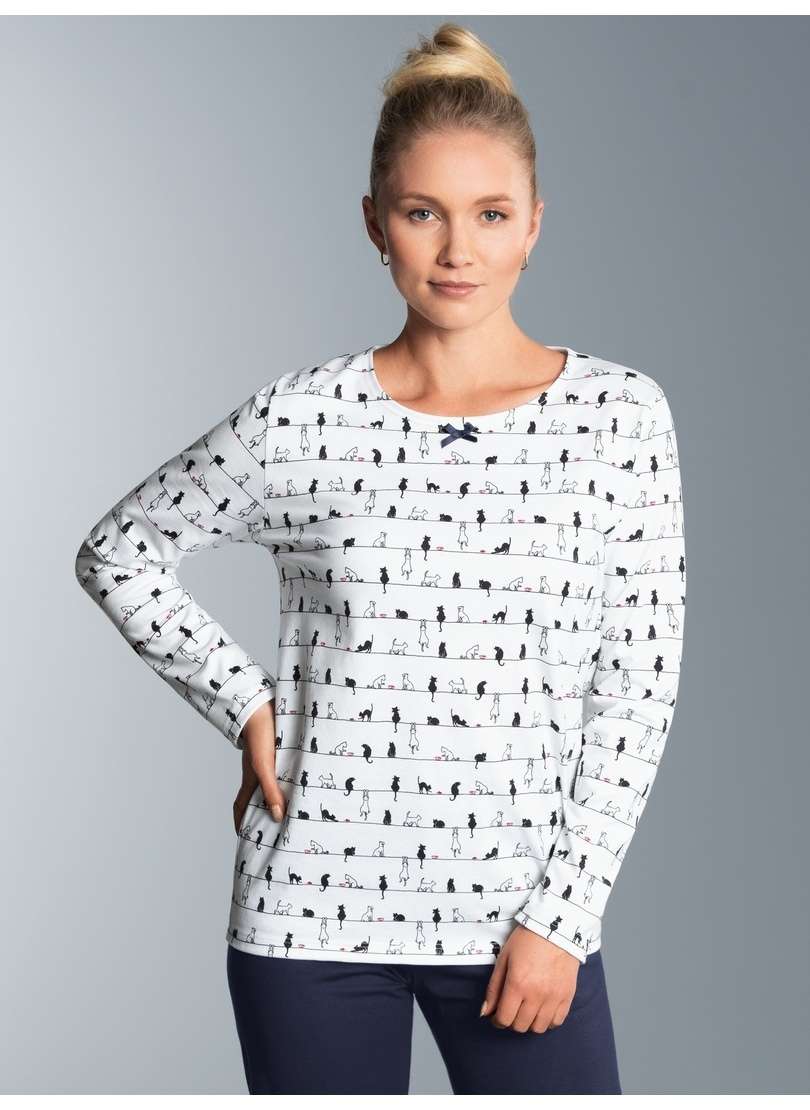 Пижамы TRIGEMA Langarmshirt mit Katzenmotiv