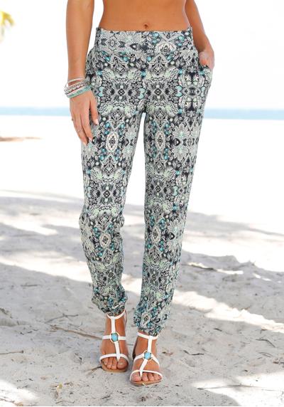 Пляжные брюки с этническим принтом и карманами, летние брюки, трикотажные брюки.