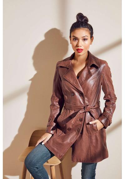 Кожаное пальто, (2 шт., с поясом), кожаный тренч с поясом.