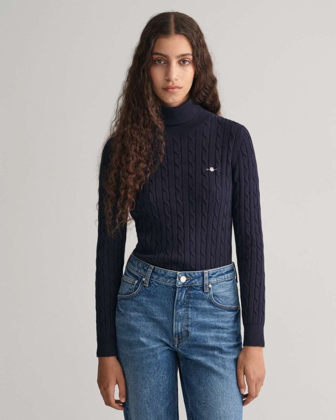 Свитер с высоким воротником косой вязки STRETCH COTTON CABLE TURTLENECK