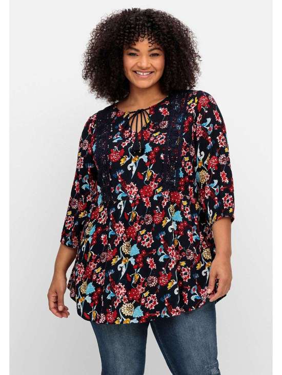 Мятая туника с цветочным принтом Große Größen