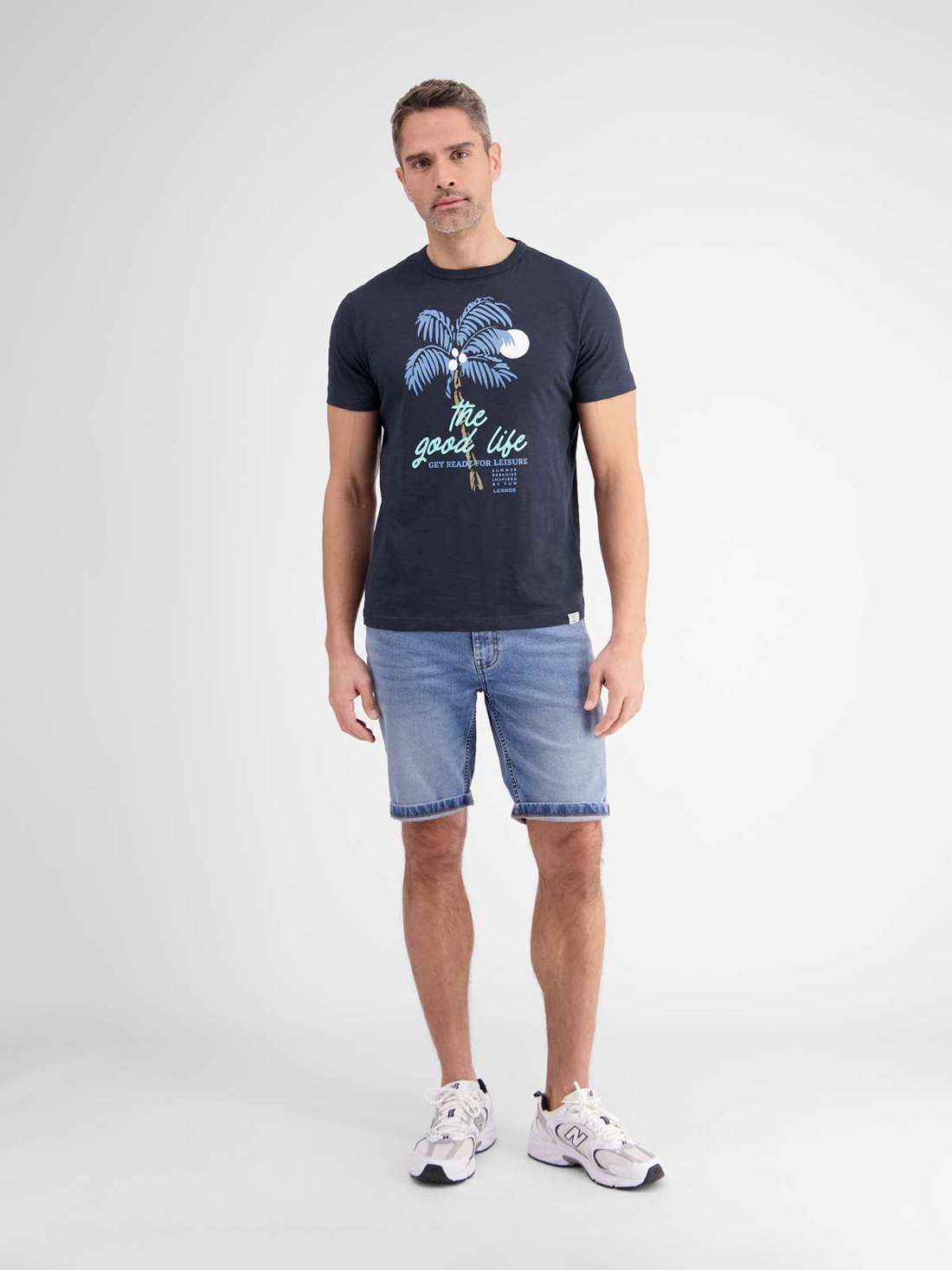 футболка LERROS Rundhals T-Shirt für Herren mit Palmenprint
