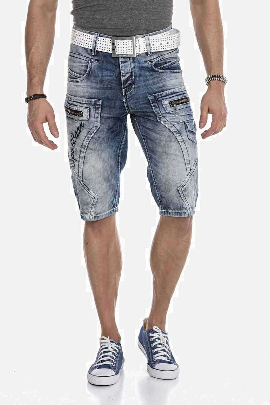 Джинсовые шорты-бермуды с аппликациями и декоративными швами Bermuda & Short