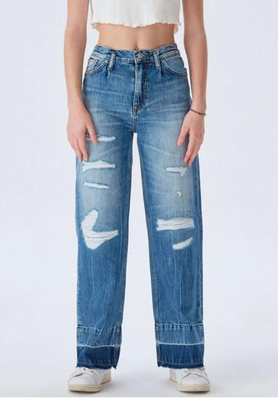 Широкие джинсы с эффектом потертости для ДЕВОЧЕК.