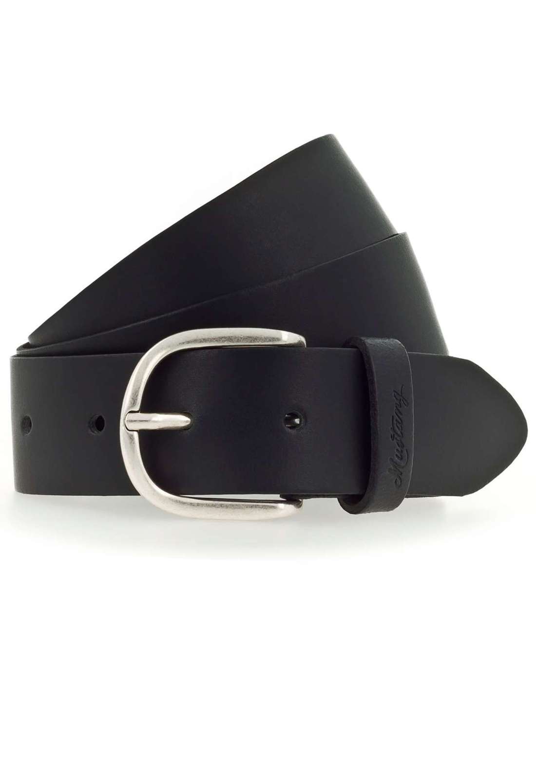 Кожаный ремень с тиснением логотипа MUSTANG на петле.