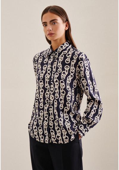 Блуза-рубашка, воротник-цепочка с длинными рукавами и принтом