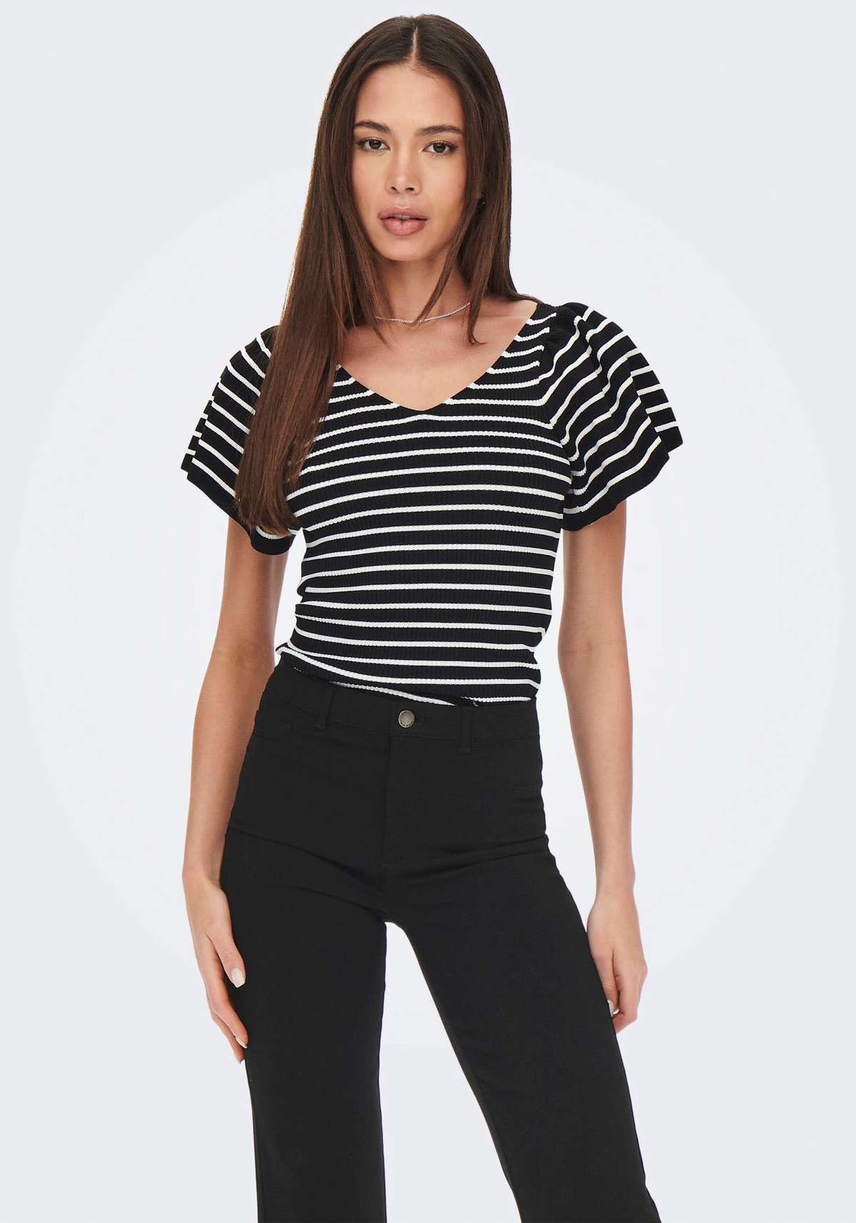 Свитер с короткими рукавами ONLLEELO STRIPE SS BACK V-NECK KNT NOOS