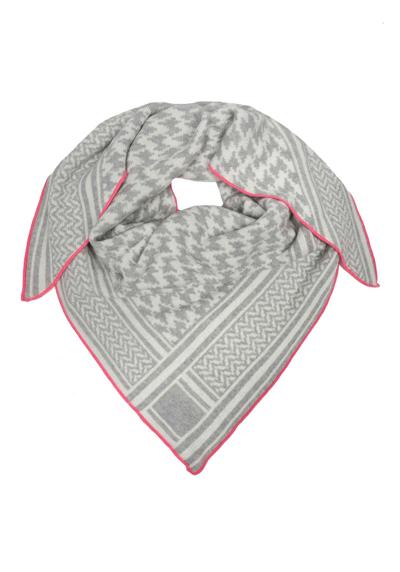 Треугольный шарф с контрастным краем и узором «гусиные лапки».