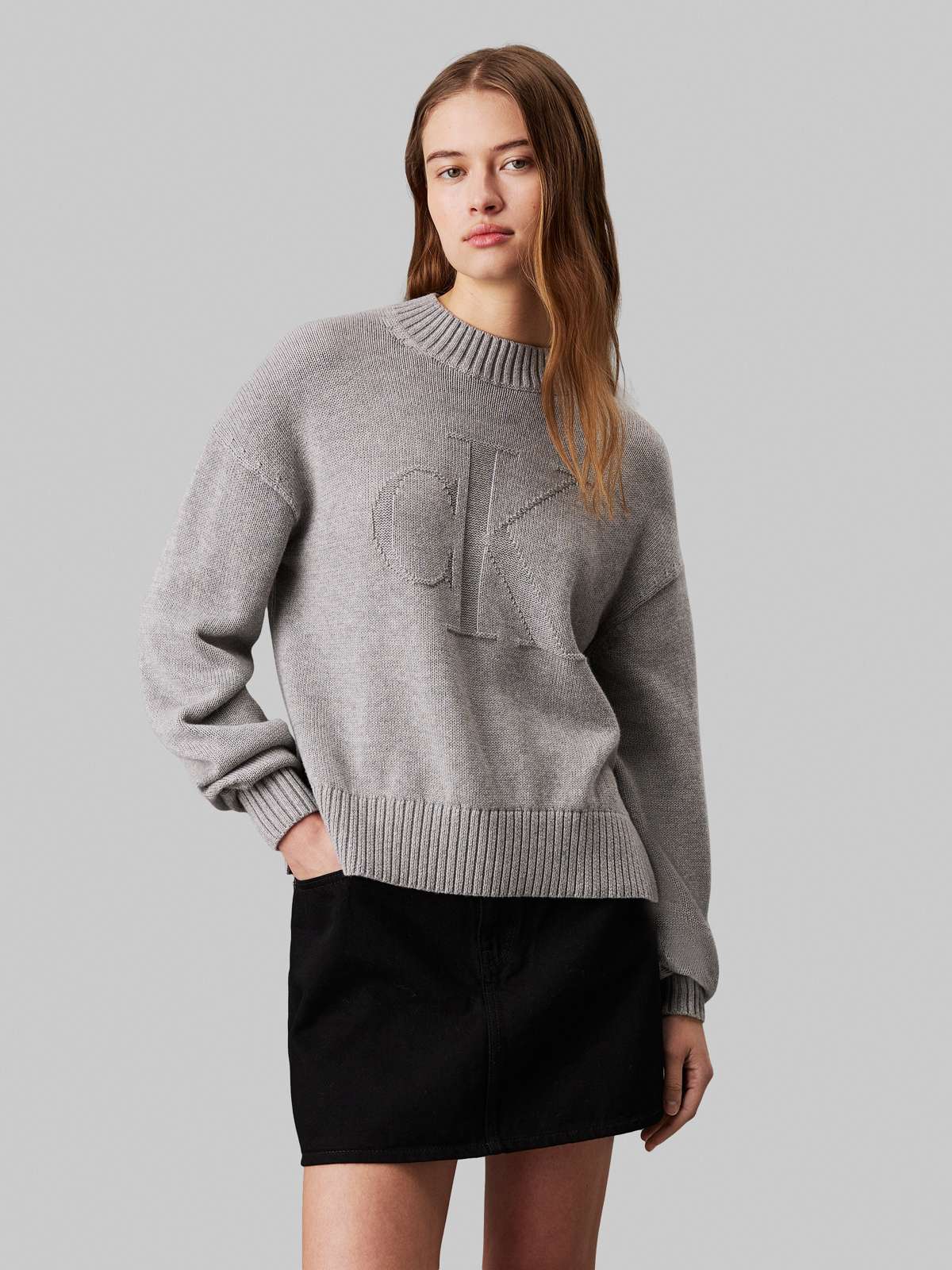 Свитер с круглым вырезом и вышивкой логотипа CK INTARSIA LOOSE SWEATER