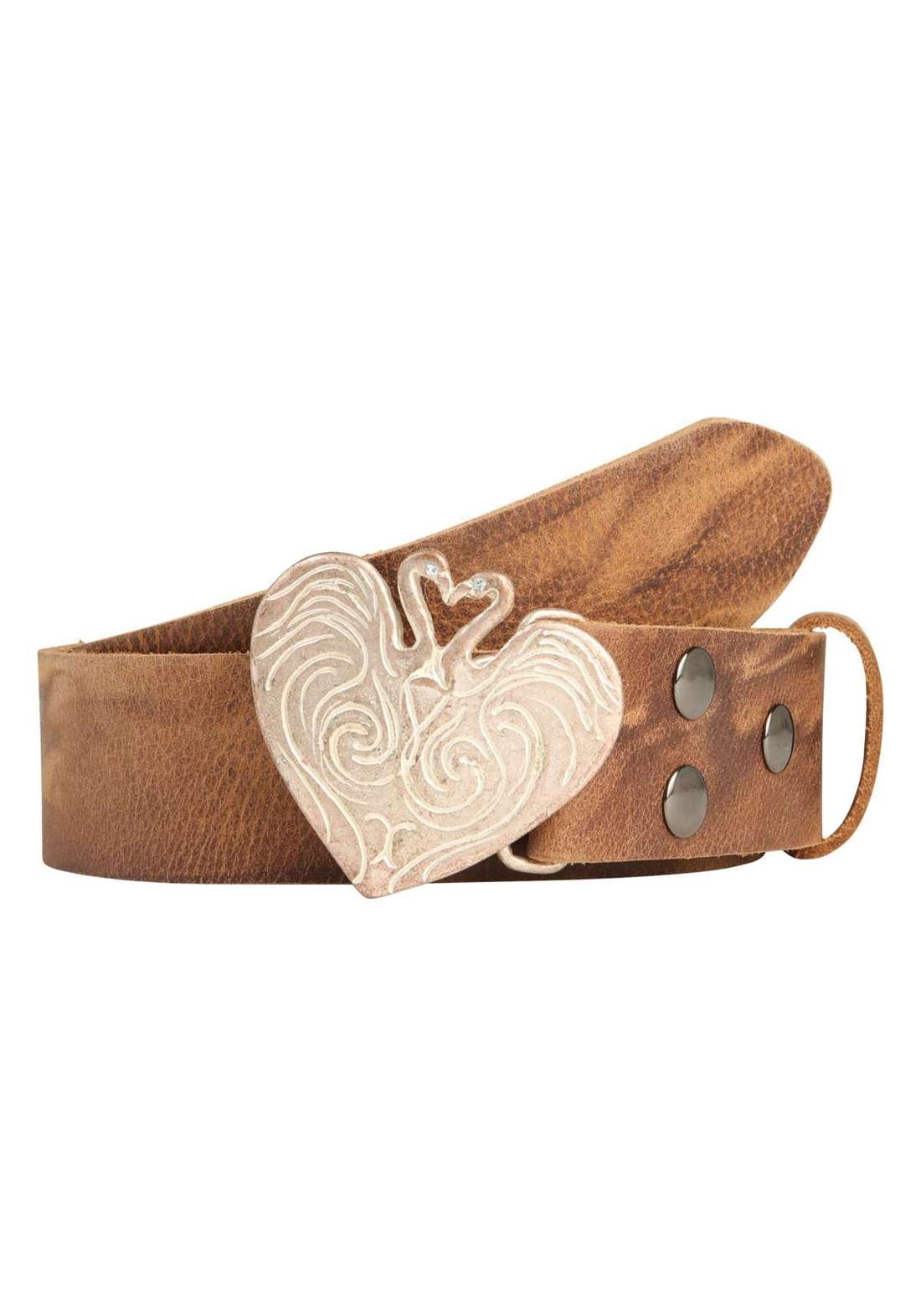Кожаный ремень с пряжкой в форме лебедя в форме сердца.