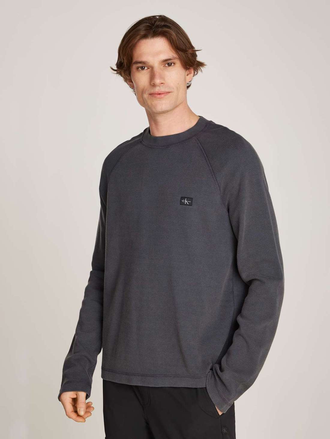 Рубашка с длинными рукавами выстиранного качества WASHED WOVEN LABEL WAFFLE RAGLAN