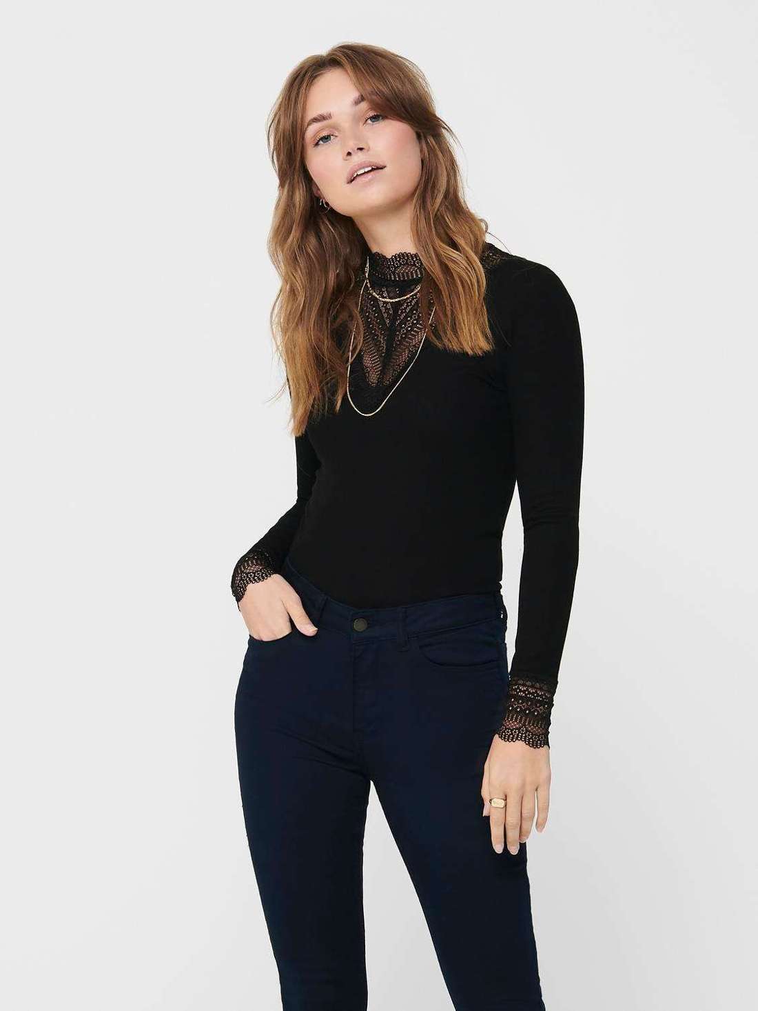 Кружевная рубашка ONLTILDE L/S HIGH NECK LACE TOP JRS