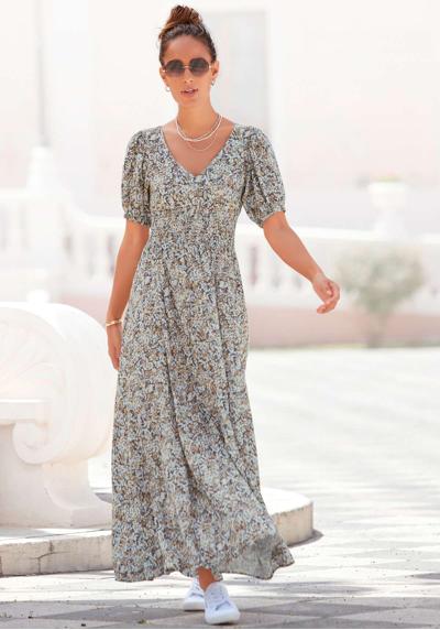Платье-макси с цветочным принтом и V-образным вырезом, воздушное летнее платье.
