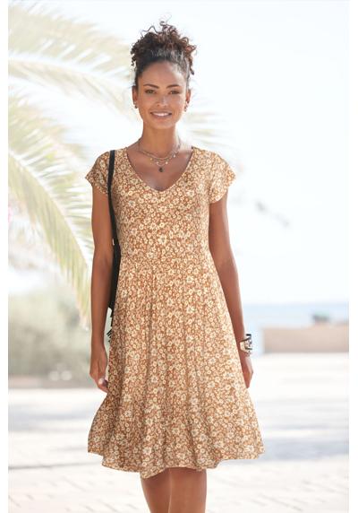Платье из джерси с цветочным принтом и V-образным вырезом, летнее платье, пляжное платье.