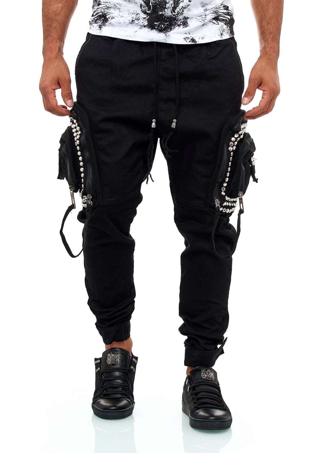 Брюки-карго с модными заклепками