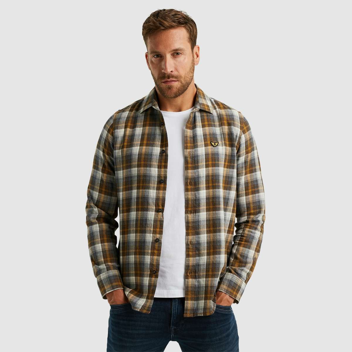 Рубашка в клетку с клетчатым узором Long Sleeve Shirt Twill Yarndyed Check