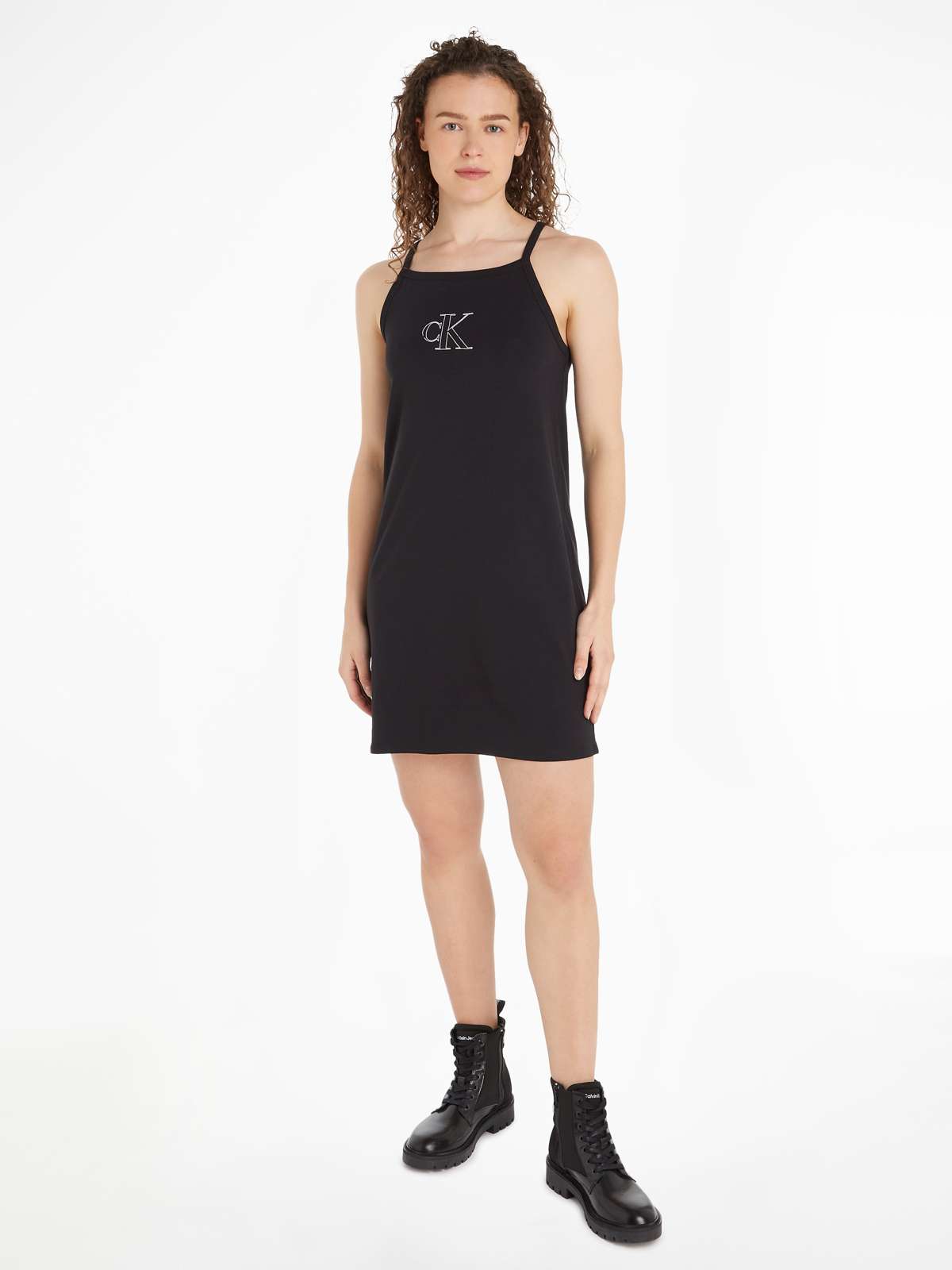 Платье-спагетти с тисненым логотипом OUTLINED CK STRAPPY TANK DRESS