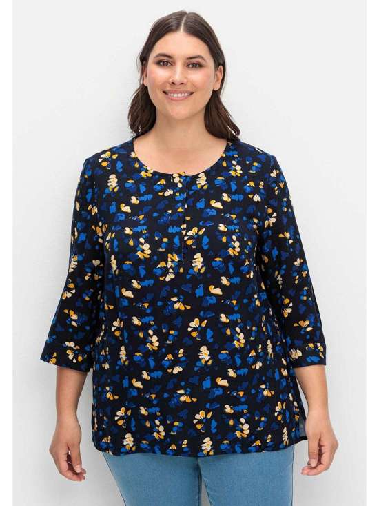 Туника с цветочным принтом и планкой на пуговицах Große Größen