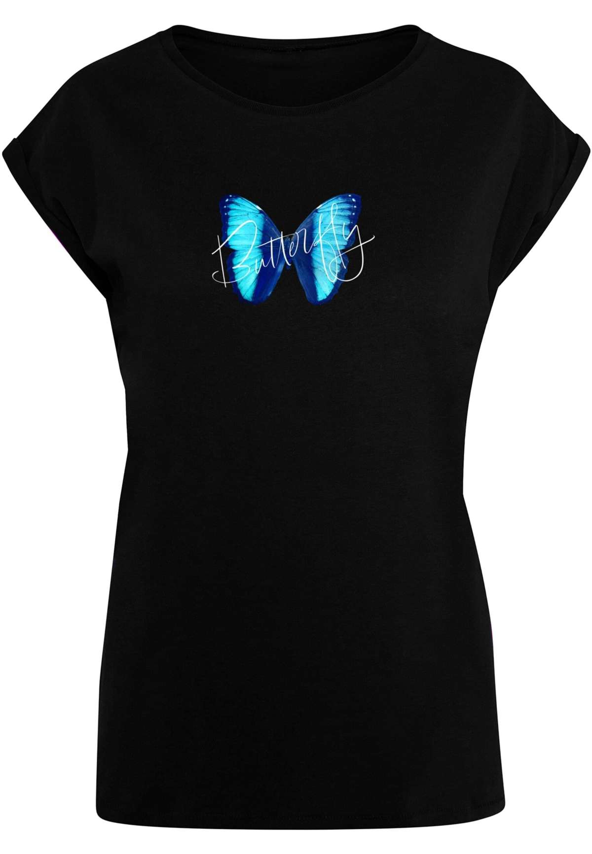 футболка »Damen Ladies Butterfly Blue Extended Shoulder Tee«