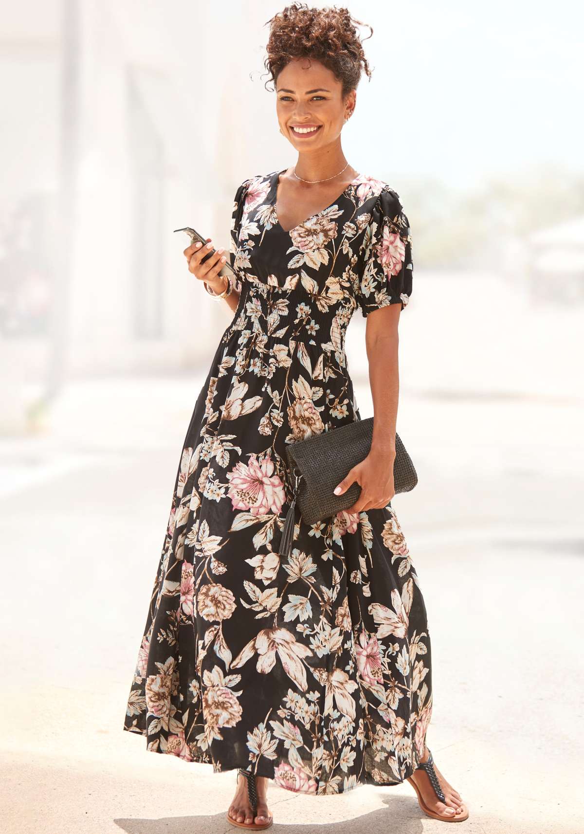 Платье-макси с цветочным принтом и легкими рукавами-буфами, летнее платье, повседневно-элегантное.