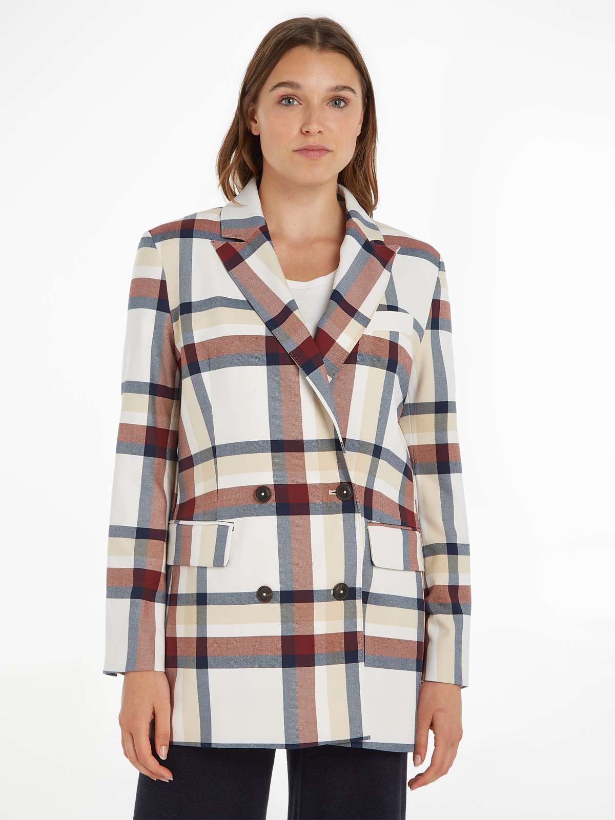 Длинный пиджак в модном стиле GLOBAL STRIPE CHECK DB BLAZER