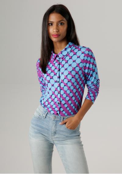 Блузка-рубашка из эластичного трикотажа с ретро-принтом в горошек - НОВАЯ КОЛЛЕКЦИЯ