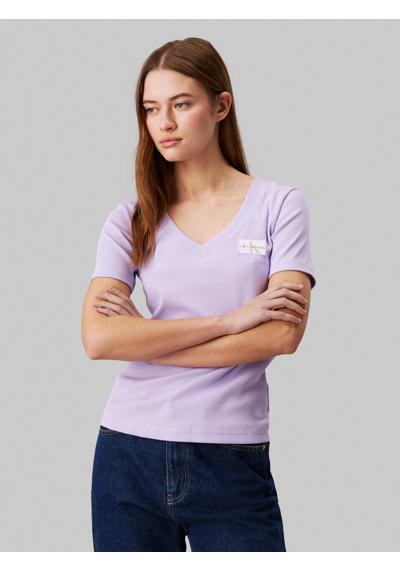 Футболка с нашивкой-логотипом бренда »WOVEN LABEL RIB V-NECK TEE«