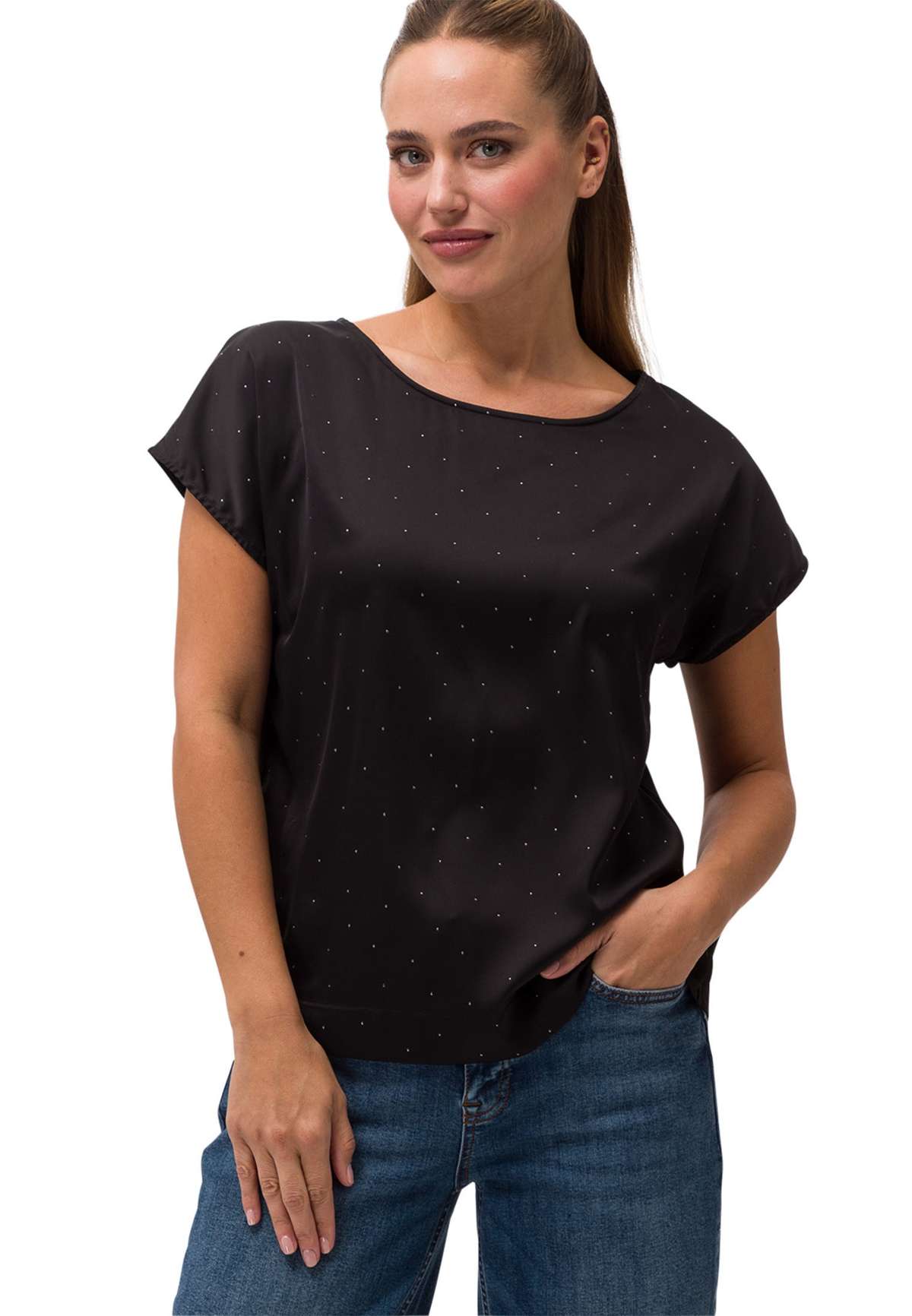 Рубашка с коротким рукавом zero Satinshirt mit Glitzersteinchen