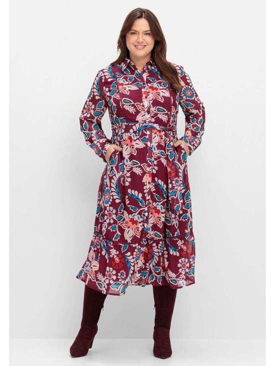 Шифоновое платье с кружевными деталями и воланами Große Größen