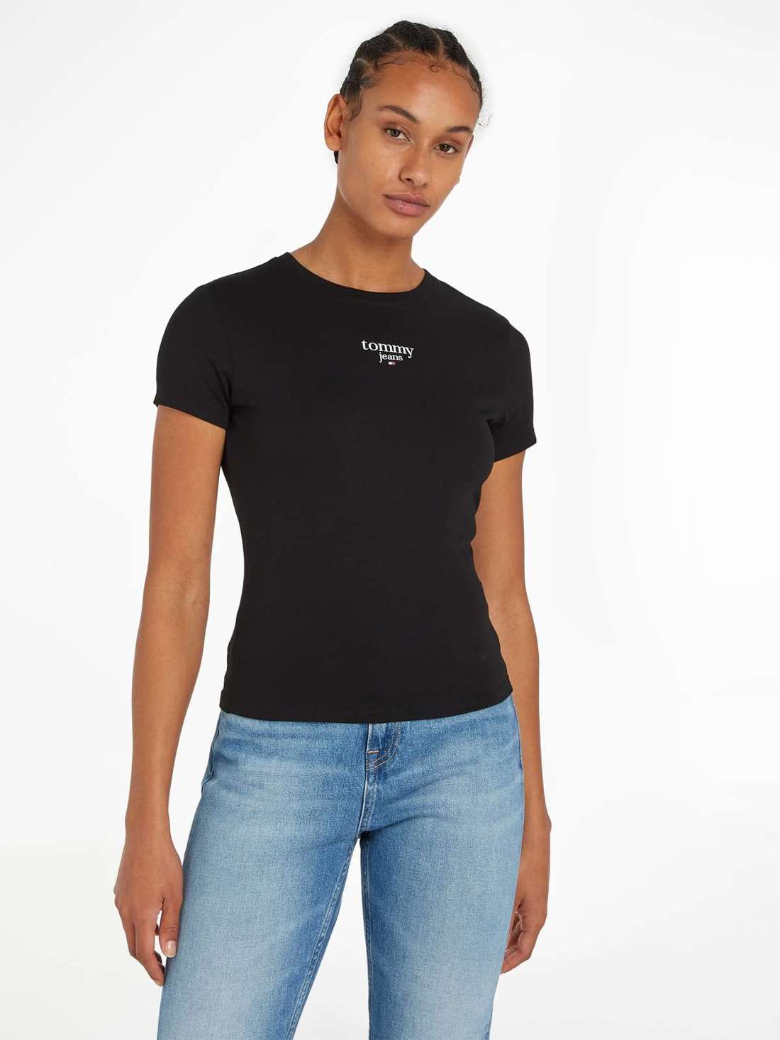Рубашка с круглым вырезом и надписью логотипа Tommy Jeans TJW SLIM ESSENTIAL LOGO 1 SS EXT