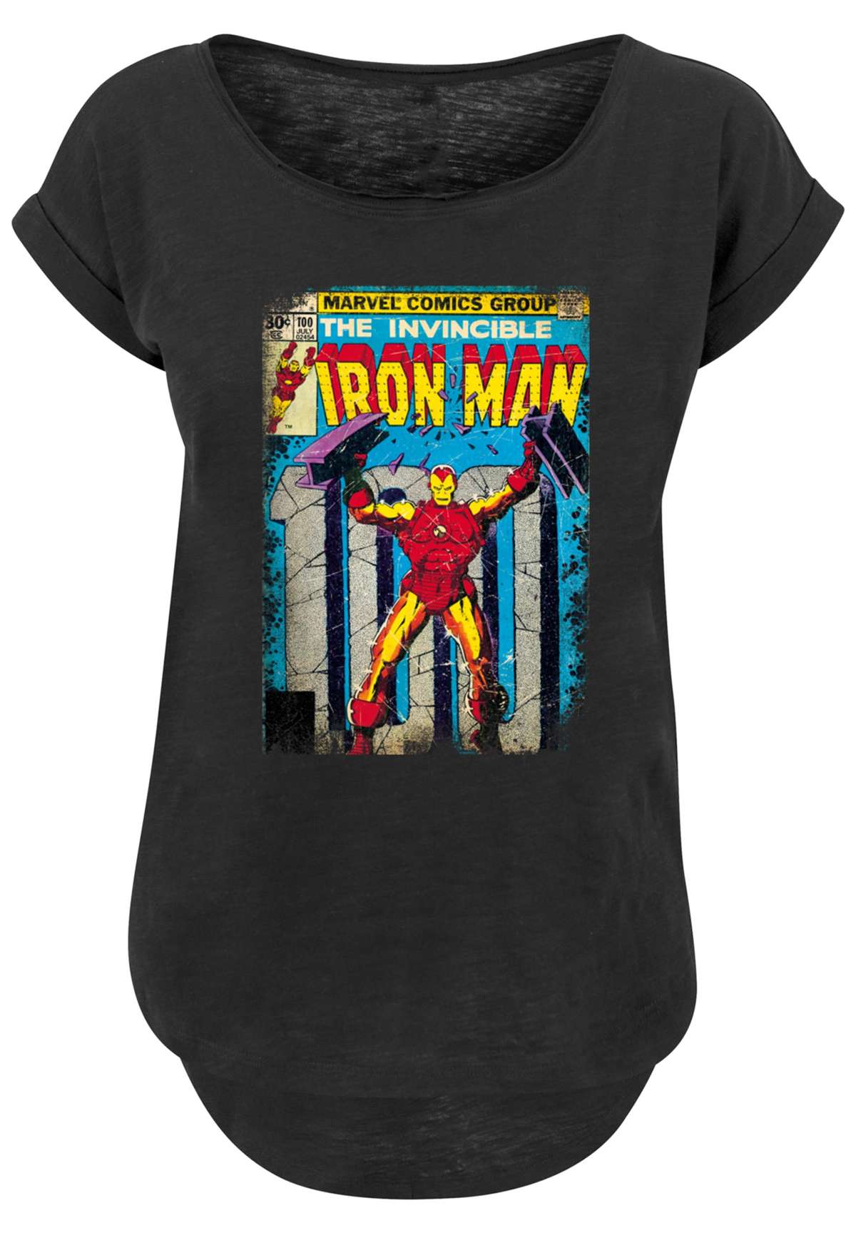 Рубашка с коротким рукавом »Damen Marvel Iron Man Cover with Ladies Long Slub Tee«