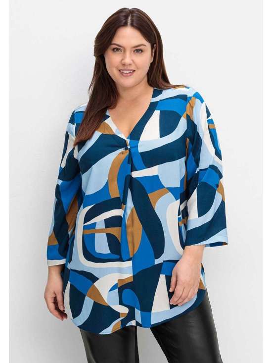 Туника с графическим принтом и закатанными рукавами Große Größen