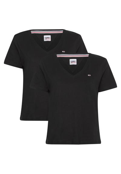 Футболка в базовом образе с фирменным лейблом Tommy Jeans »TJW 2PACK SLIM SOFT V NECK TEE«