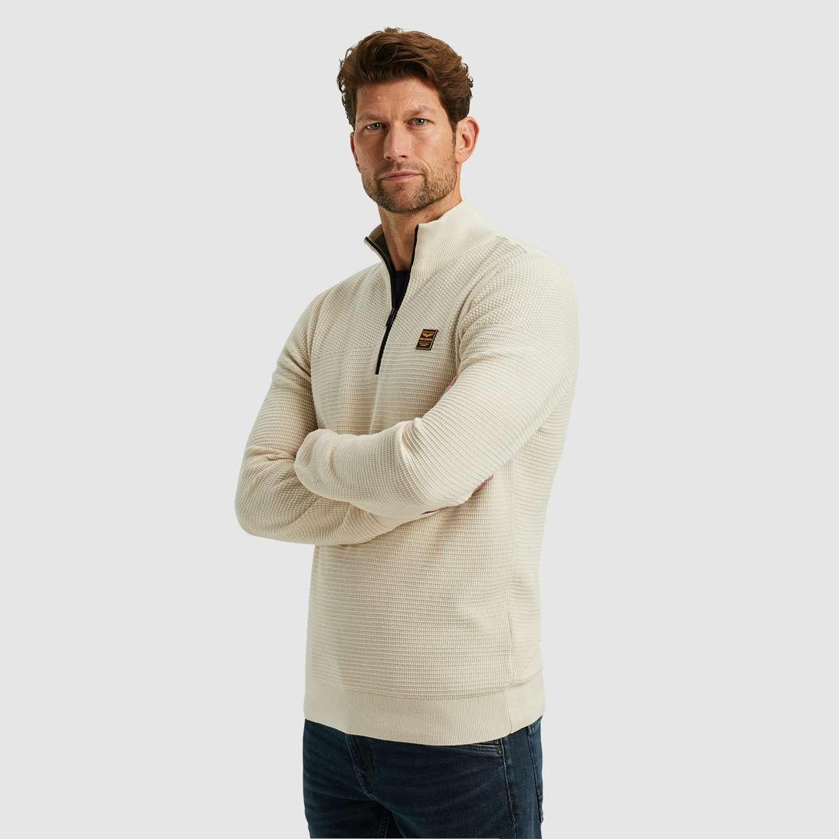 Тройер с вышивкой логотипа Half zip collar cotton mouline