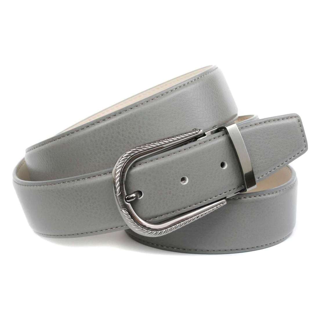 Кожаный ремень серого цвета с пряжкой с черным бриллиантом