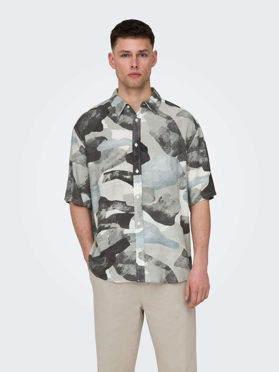 Льняная рубашка ONSBUD LIFE SS RLX AOP LINEN SHIRT NOOS