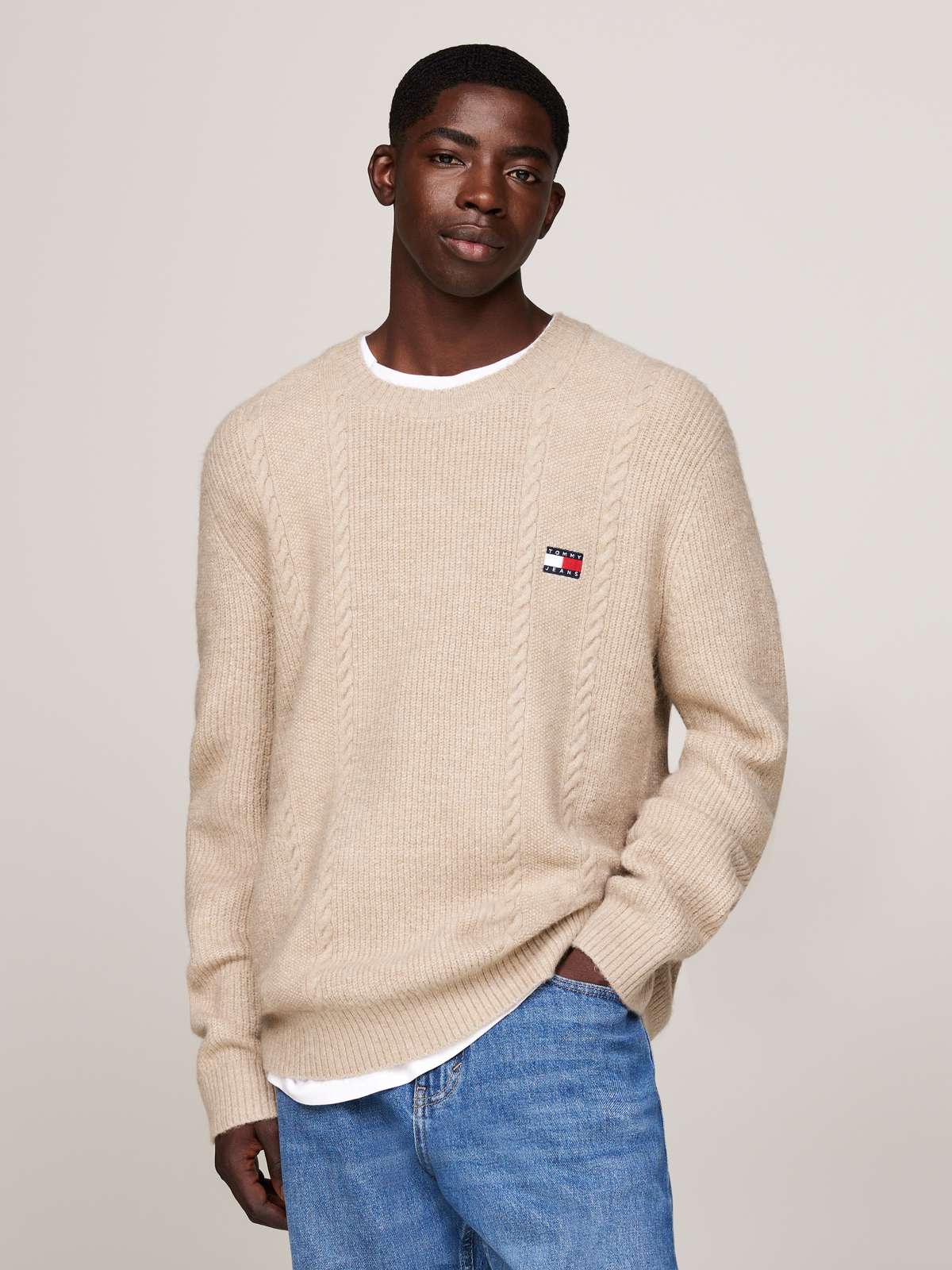 Толстовка с вышитым логотипом бренда TJM SLIM CABLE KNIT CNECK