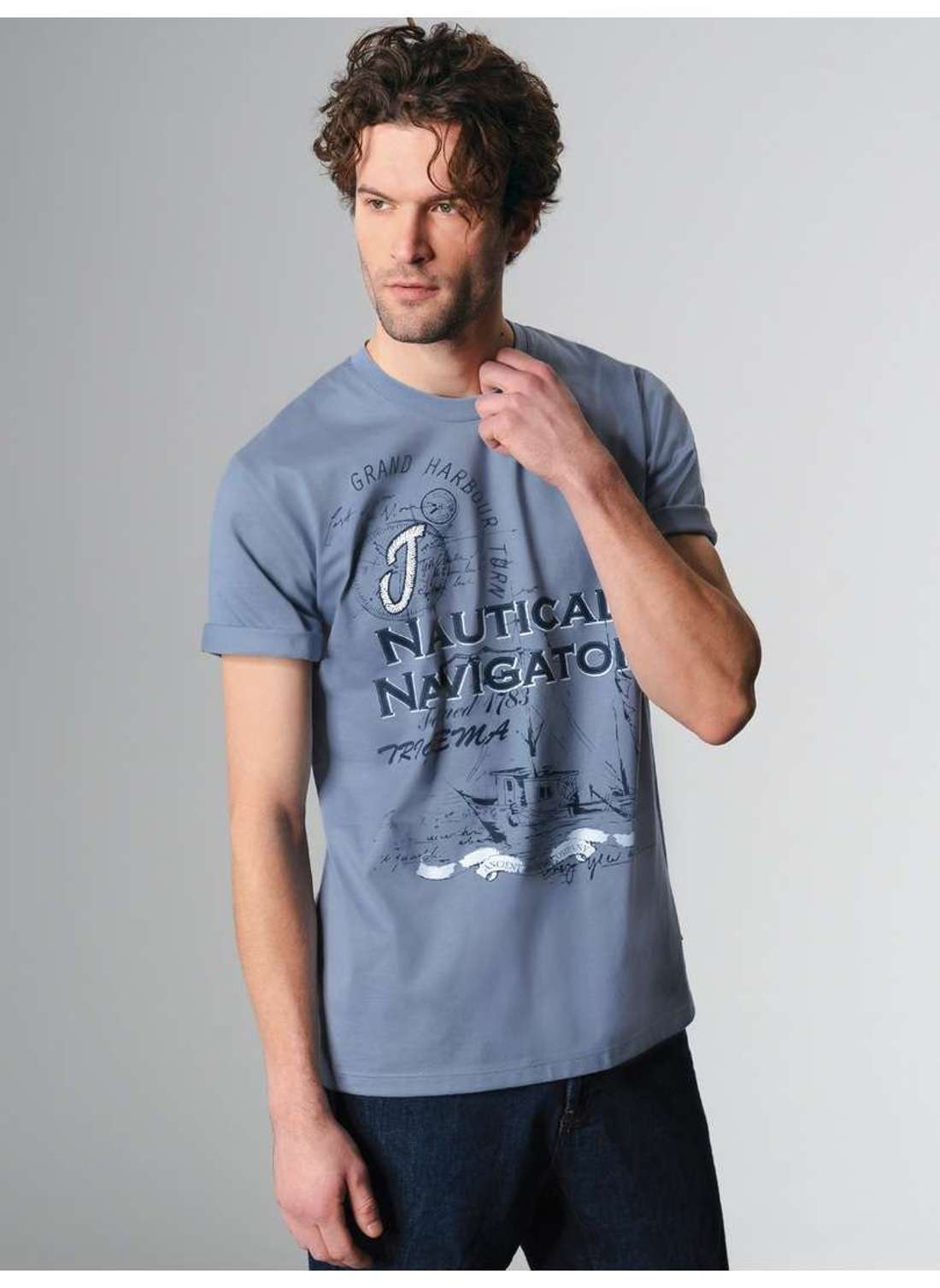 футболка TRIGEMA T-Shirt mit großem Printmotiv `Nautical Navigator`