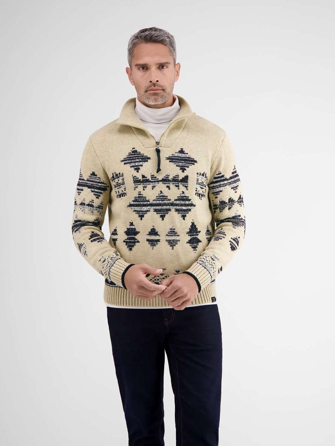 Вязаный свитер LERROS Jaquardpullover mit Troyerkragen
